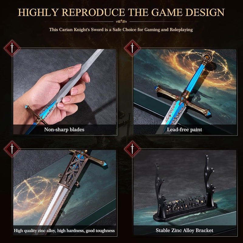 RACEROCKET Eldens Rings Carian Knight's Sword Model 11.8 inch Metal Replica with Display Stand Martial Arts Swords - Collectible Action Figure, Desk Decor, Party Gift, Display Piece - Image 3